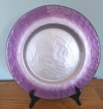 Portmeirion Glass 13.5" Charger Pearlescent Dusk Purple Rim -Silver Glass Plate