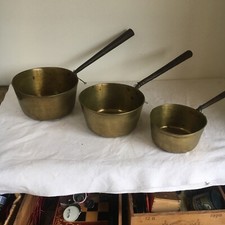 3 Large Vintage Graduated Brass Preserve Pans 