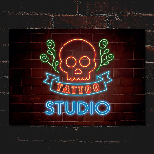 Tattoo studio neon effect sign - studio,