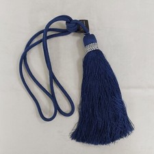 Curtain Tie Back Single Statement Tassel Dark Rich Blue Diamante Strip Detail
