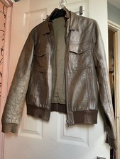 Pull & Bear Sickonineteen Leather Bomber Jacket Small Brown