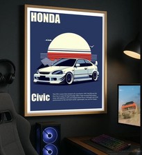 Honda Civic Type R Poster: Retro Sunset JDM Car Art