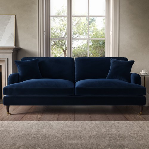Navy blue velvet seater - velvet, sofa