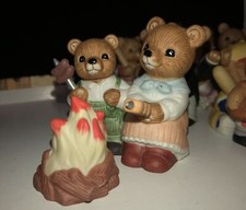 Vintage Home Interiors Camp Fire Teddy Bears Figurine #1446 HOMCO Decor Vintage