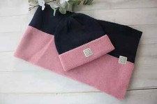 Jack Wills Navy Pink Soft Knitted Hat & Scarf Set