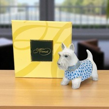 Herend Blue Fishnet Westie Dog Figurine Hand Painted 24K Gold Hungary Boxed