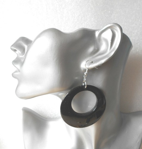 Chunky black hoop earrings - black,
