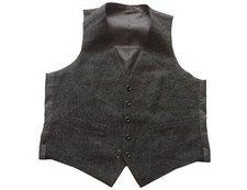 Mens Vintage Waistcoat 80s Grey Prince of Wales Check Retro Mod Indie Small 36"
