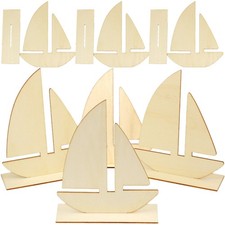  10 Pcs Mini Wood Boats Blank Wooden Slices Sailboat Shape Cutouts