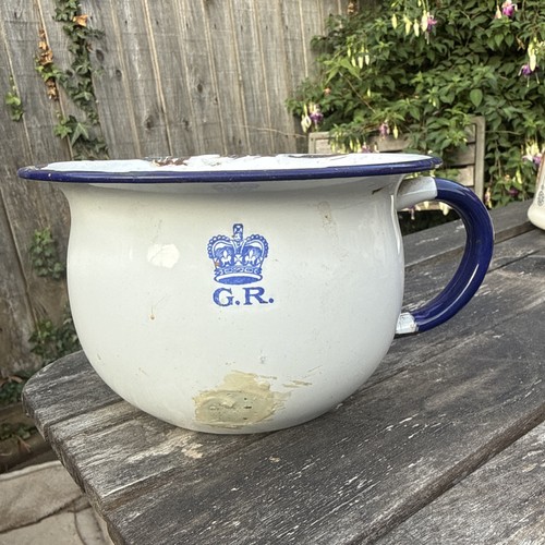 Vintage white blue enamel - white,