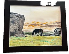Mark Leary art watercolour Dartmoor Pony Sunset 