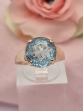 9ct Rose Gold Aquamarine Solitaire Ring. Engagement, Dress. Size N 1/2