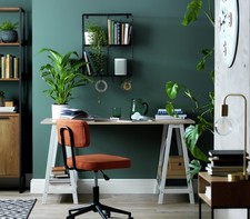 HABITAT Sleek Trestle Table Office Desk w/ 2 Shelves - Oak Effect - 140x60x75cm