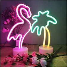 LED Night Lights Flamingo & Coconut Palm Tree Neon Signs LED Battery/USB Powered