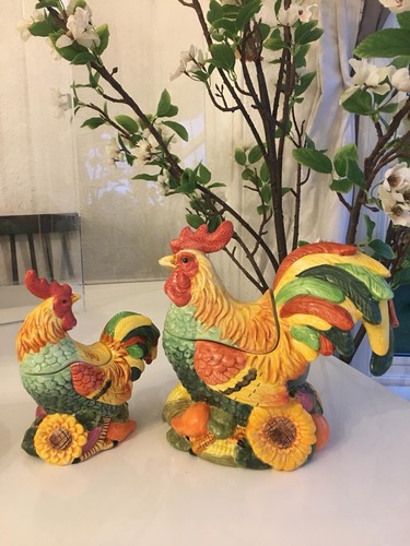 Colourful rooster jars set - colourful, of