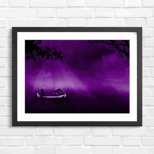Foggy lake boat with - foggy,