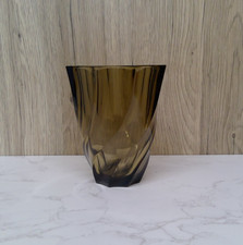 Vintage French Smoked Glass Swirl Vase - Smoked Glass Vase