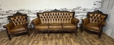 Chesterfield rococo suite 3 seater and 2 chairs in antique tan leather superb