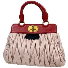 Miu Miu Matelasse Logo Leather Pink Red Shoulder Bag Vintage Authentic