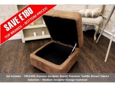 Orleans ‘Saddle Brown’ Fabrics Selection – Medium Designer Storage Footstool