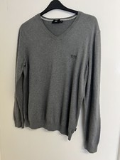 Hugo Boss Barnabas Knitwear Mens V Neck Grey Jumper Size Large