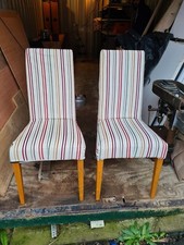 Dark brown  Leather Chairs for Dining Room or Kitchen with striped loose covers