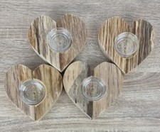 Heart Shaped Tealight Holders Wooden Set Of 4 Driftwood..