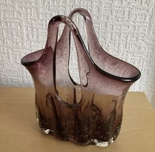 Vintage Rear Leonardo Handmade blow glass, Bag - Basket - Vase Purple 23cm