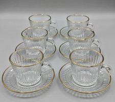 6pcs Turkish Arabic Glass Tea Kahwa Cup Gold Rim with Saucer Set Luxury Gift