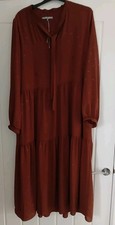 Oliver Bonas Burnt Orange Long Sleeved Tea Dress - Size 16