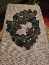 Unusual, Quirky Perspex? Bracelet. Tube Like Beads On Elastic. Grey/Green