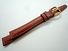 Hirsch Brown 12 mm Genuine Leather Watch Strap Gold Buckle 12mm Lug Calf Grain