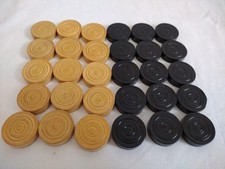 Set of Wooden Backgammon Pieces 25mm x 7mm - Light Brown / Black - England R2