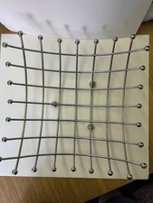 Vintage Modernist Chrome Metal Grid Fruit Basket With 3 Balled Feet