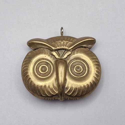 Antique brass owl vesta - brass, case