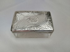 Antique Solid Silver and Cut Glass Rectangular Dressing Table Jar