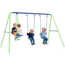 Outsunny Metal Swings Set w/ Glider, Adjustable Height, Green