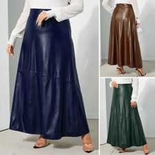 UK STOCK Women PU Leather Long