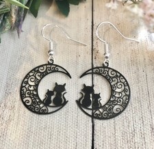 Black cat Crescent moon Halloween earrings filigree witch Magic Witchy gift ⭐️