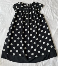 M&S Black And White Polka Dot Dress Girls 6-7 Yrs - Short Sleeve Lined, Exc Cond