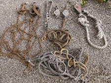 Collection of Large Vintage Metal Pulleys & Chains /Rope decoration hoist winch