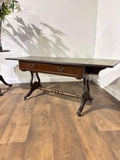 Vintage Mahogany Drop-Leaf Coffee Table with Tooled Leather Top