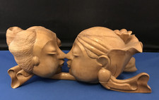 Vintage Beautifully Carved & Sensual Wooden Sculpture of Kissing Lovers