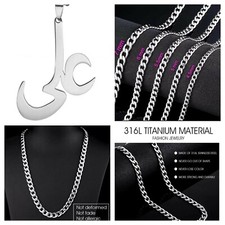 LARGE Stainless Steel Silver Plated/IMAM ALI/Pendant with 4.5cm 24inc Necklace 