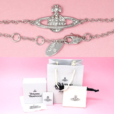 Vivienne Westwood Bracelet Silver Orb Charm White Crystals & Gift Box Set - 18cm