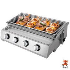 Gas BBQ Grill Stainless Steel Outdoor Camp Picnic Barbecue Shish Kabob 4 Burner