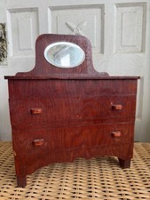 Antique 20's Salesman Sample Pine Wood Dresser With Beveled Mirror