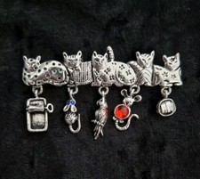 Cat Brooch With Charms Silver