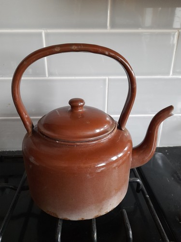 Vintage enamel kettle brown - kettle,