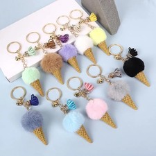 Pom Pom Keyring Fluffy Ice